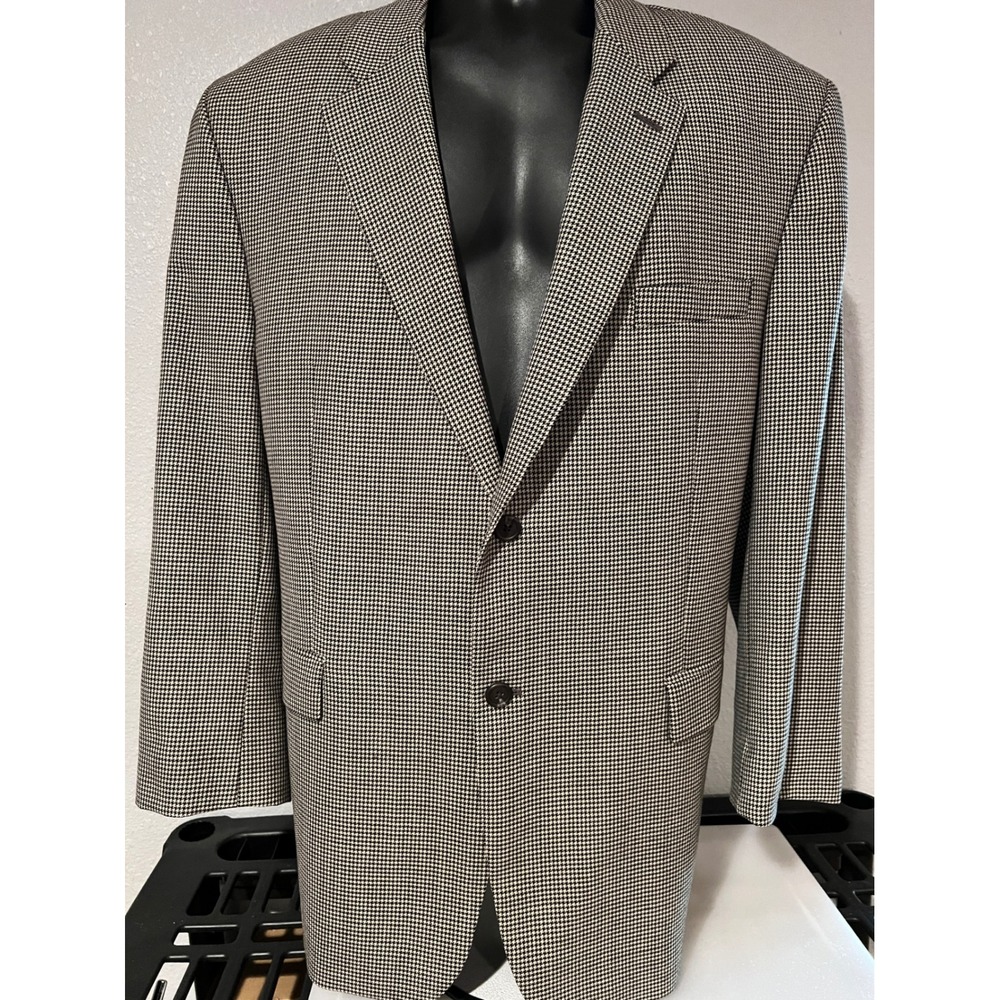 Ralph Lauren Blazer Mens 50R Tan Black Excellent 1998 Vintage Wool Houndstooth